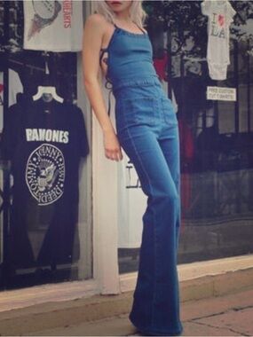 PYLO Tie Back 60s 70s Hippie Boho Festival Ladybird Jumpsuit Bell Bottoms XS